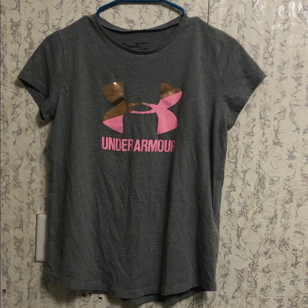 Under Armour Gray Tee with Pink and Gold Logo